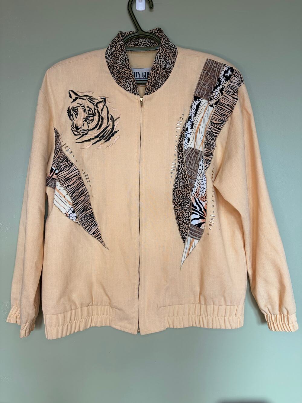 Vintage City Girl by Nancy Bolen Tiger Jacket Size 8 USA Made Beige Animal Print